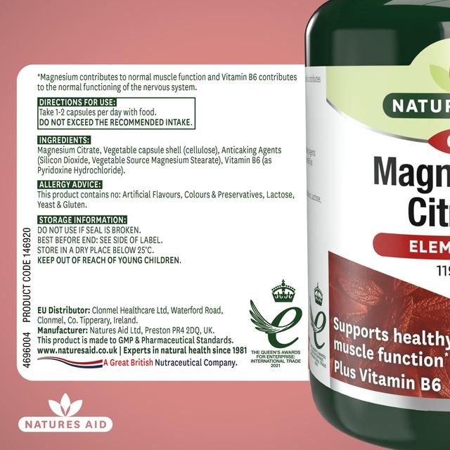 Natures Aid Magnesium Citrate Supplement Capsules 119mg   60 per pack