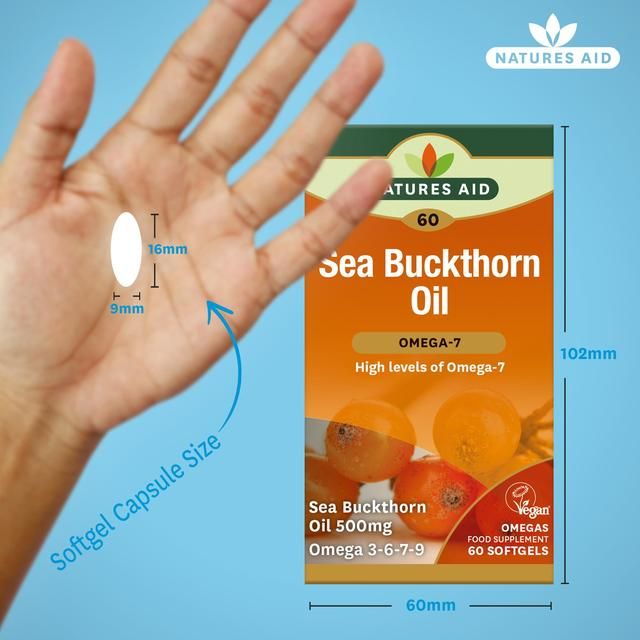 Natures Aid Sea Buckthorn Oil Omega-7 Soft Gel Supplement Capsules 500mg    60 per pack
