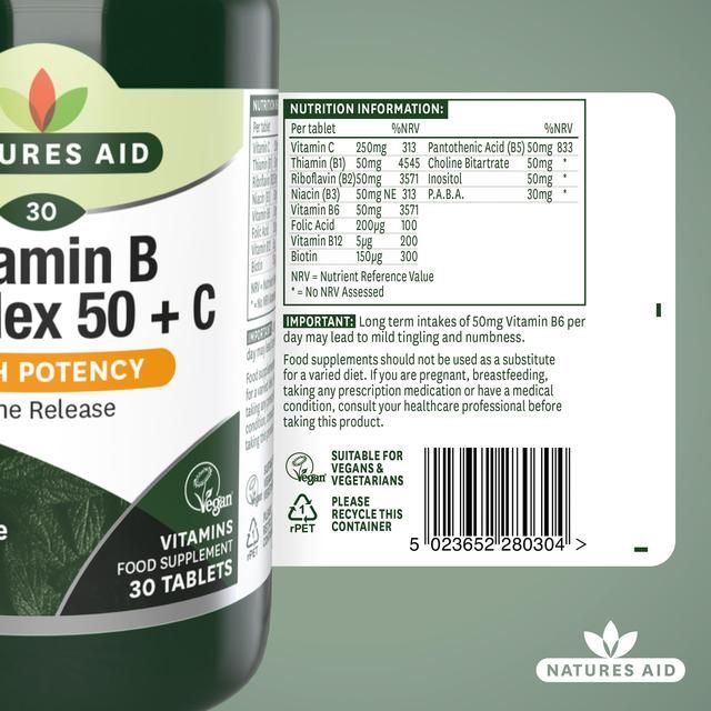 Natures Aid Vitamin B Complex 50 + C Supplement Tablets    30 per pack