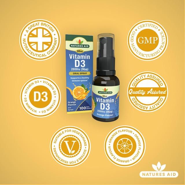 Natures Aid Vitamin D3 2000iu Oral Spray (Orange Flavour)   30ml