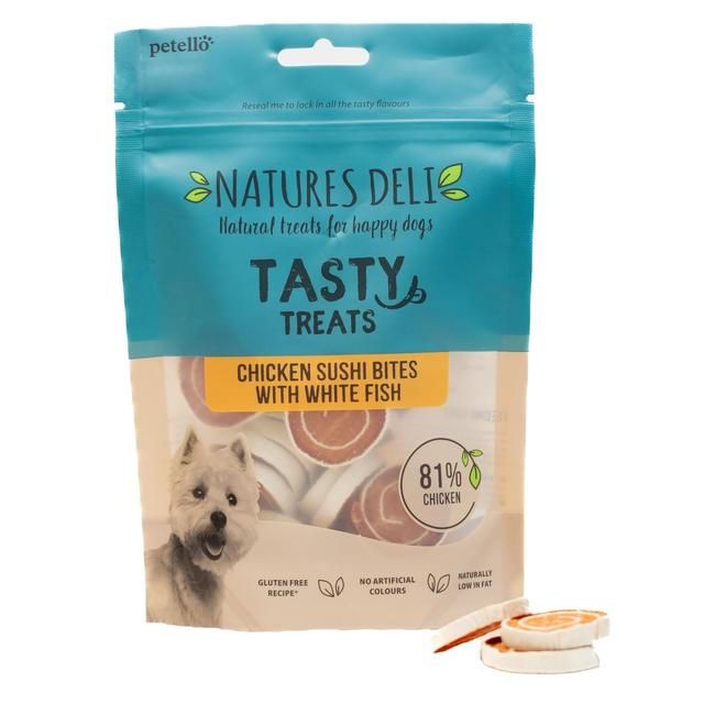 Natures Deli Chicken and Fish Sushi Bites Dog Treats   100g