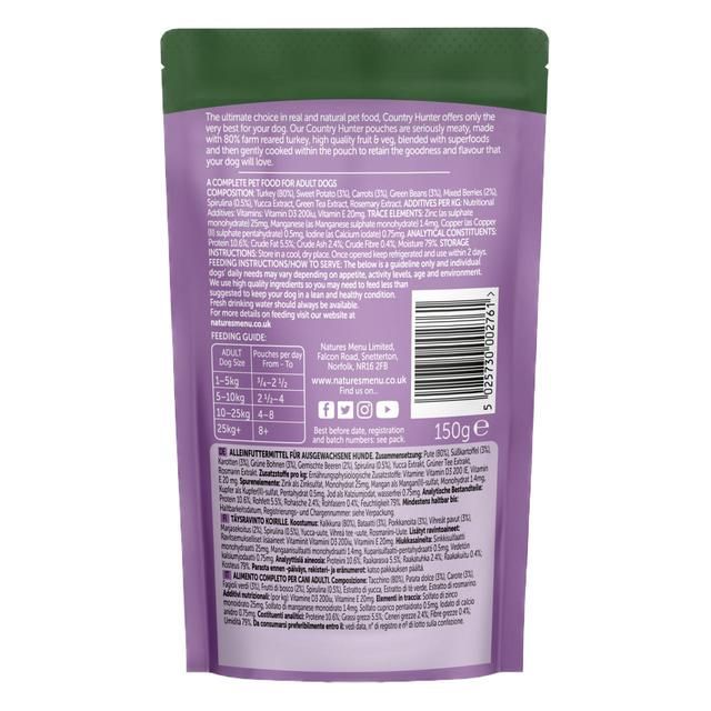 Natures Menu Country Hunter Turkey Wet Dog Food Pouches   6 x 150g