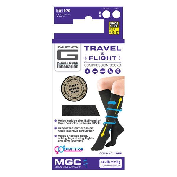 Neo G Travel &amp;amp; Flight Compression Socks - Large - Black