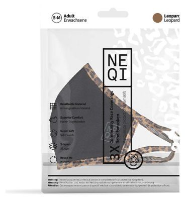 NEQI 3PLY Reusable Face Masks - 3 Pack (Adult S/M - Leopard)