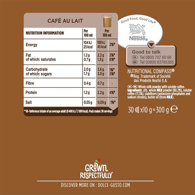 Nescafe Dolce Gusto Cafe Au Lait Capsules   30 per pack