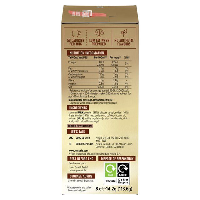 Nescafe Gold Cappuccino Unsweetened Instant Coffee 8 Sachets   8 per pack