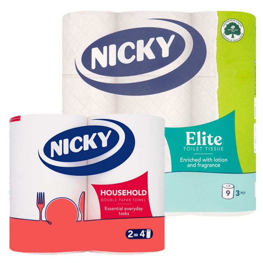 Nicky Toilet Paper 9 Roll &amp;amp; Kitchen Paper 2 Roll Bundle