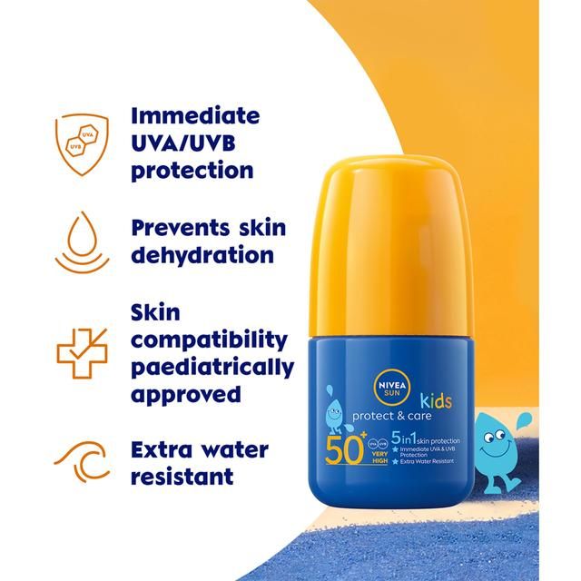 NIVEA SUN Kids Protect &amp;amp; Care SPF 50+ Sun Lotion Roll On   50ml