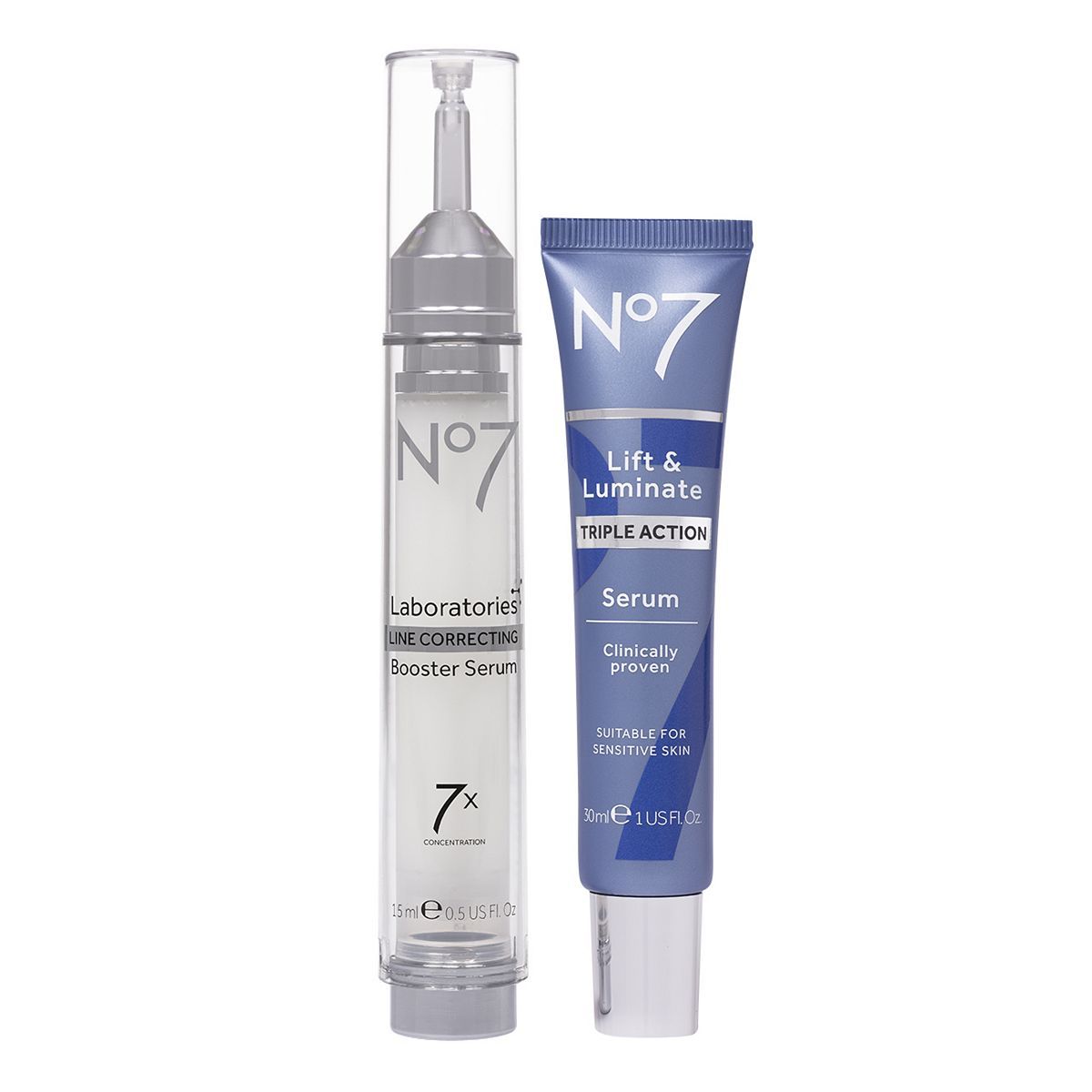 No7 LABORATORIES Line Correcting Booster Serum &amp;amp; Lift &amp;amp; Luminate TRIPLE ACTION Serum 30ml Bundle