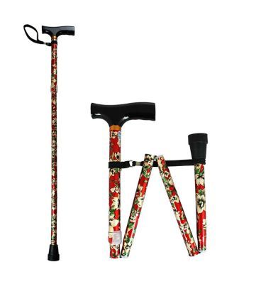 NRS Folding Walking Stick Red Floral