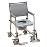 NRS Healthcare Fixed Height Wheeled Commode with Padded Seat and Back Rest Chrome &amp;amp; Grey