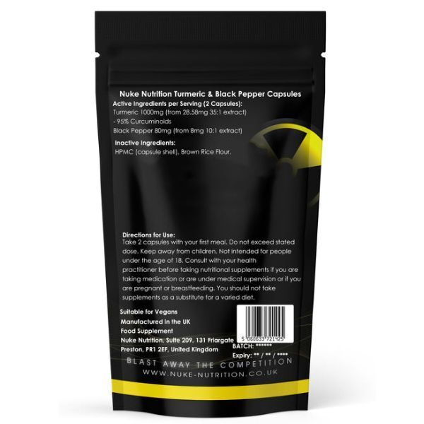 Nuke Nutrition Turmeric &amp;amp; Black Pepper Capsules 1000mg-180ct