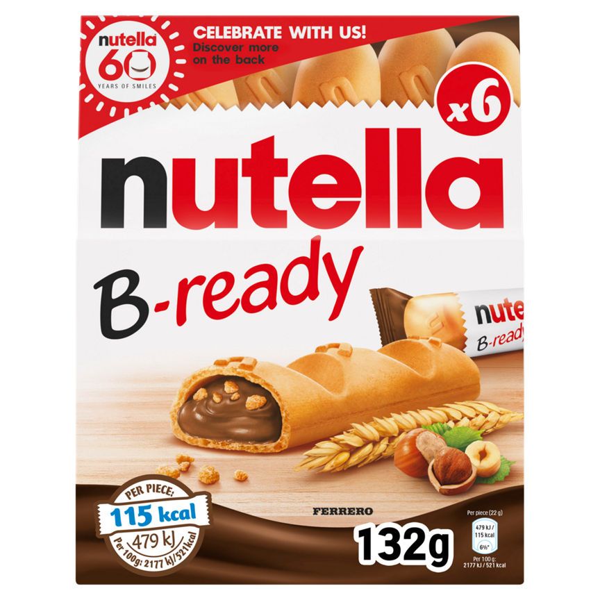 Nutella B-ready Chocolate &amp;amp; Hazelnut Wafer Biscuit Snack Bars Multipack 6x