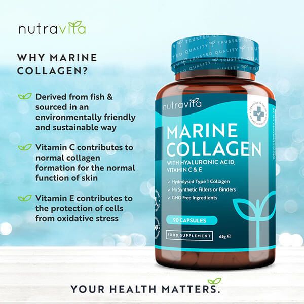 Nutravita Marine Collagen with Hyaluronic Acid,VitC&amp;amp;E-90Caps