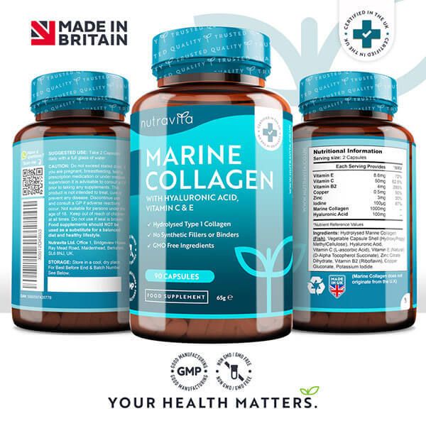Nutravita Marine Collagen with Hyaluronic Acid,VitC&amp;amp;E-90Caps