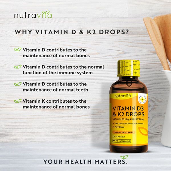 Nutravita Vitamin D3 &amp;amp; K2 Drops - 2000 Vegetarian Drops