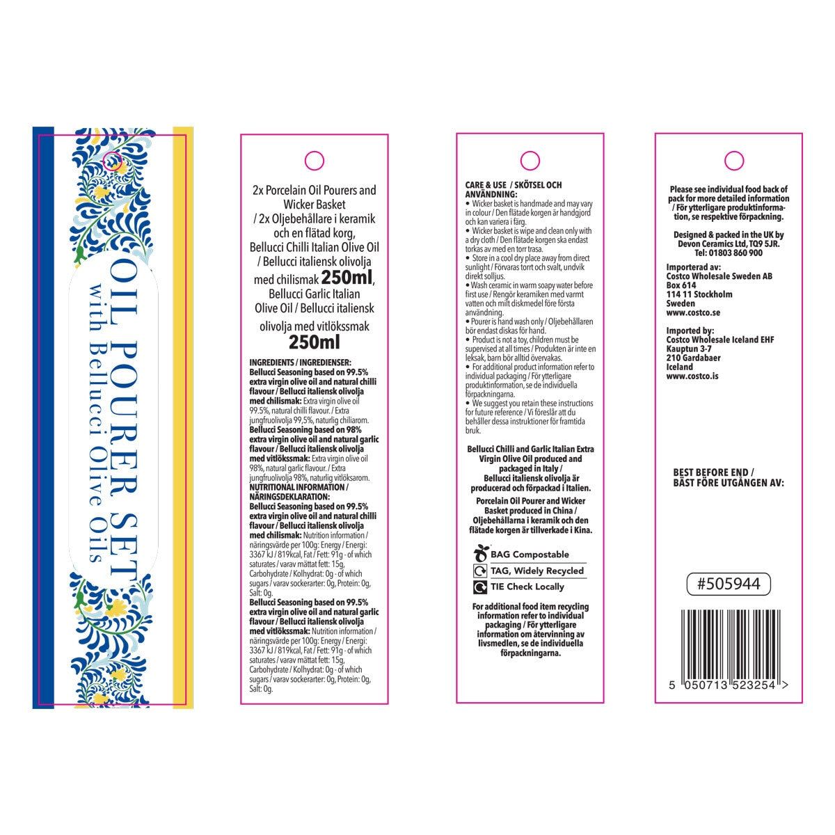 Oil Pourer Set with Belucci Olive Oils, 2 x 250ml