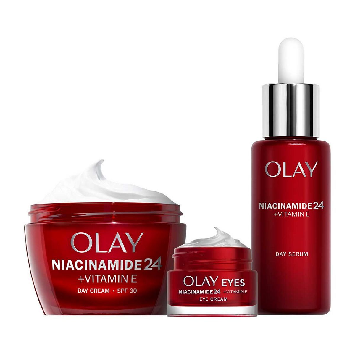 Olay Age Defy &amp;amp; Renew with Niacinamide + Vitamin E SPF30 Moisturiser, Serum, and Eye Cream Bundle