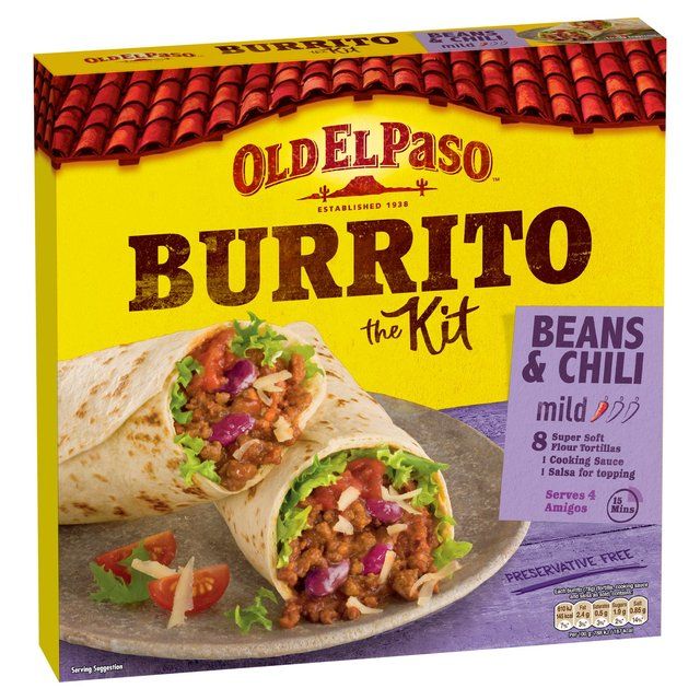 Old El Paso Mexican Beans &amp;amp; Beef Chili Mild Burrito Kit   620g