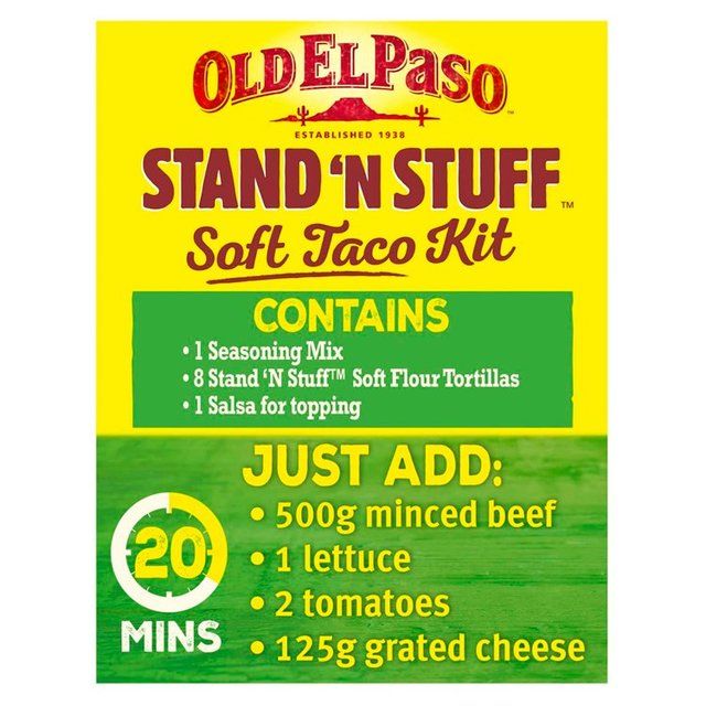 Old El Paso Mexican Stand 'N' Stuff Smoky BBQ Taco Kit with Soft Shells   350g