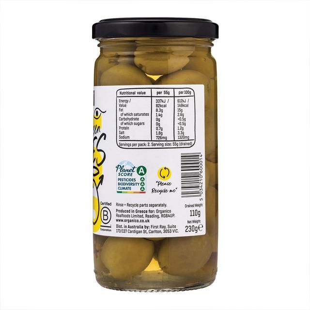 Organico Organic Green Pitted Olives   230g