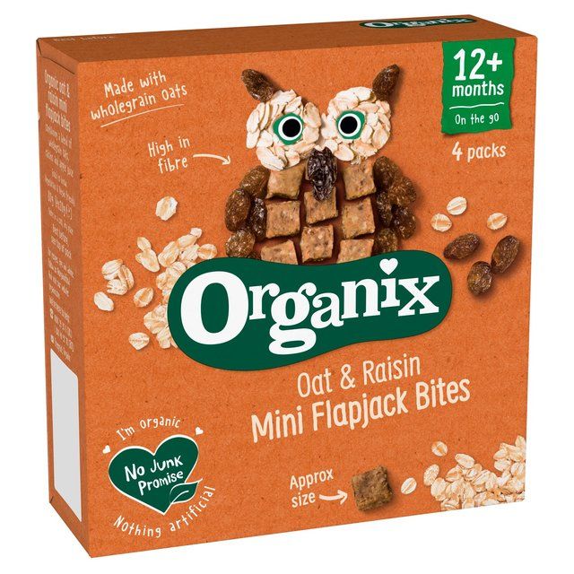 Organix Mini Organic Oat &amp;amp; Raisin Flapjack Toddler Snacks Multipack   4 x 20g