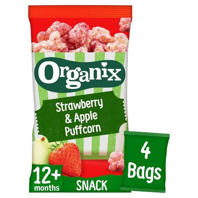 Organix Strawberry &amp;amp; Apple Puffcorn 12 months toddler snack   4 x 10g