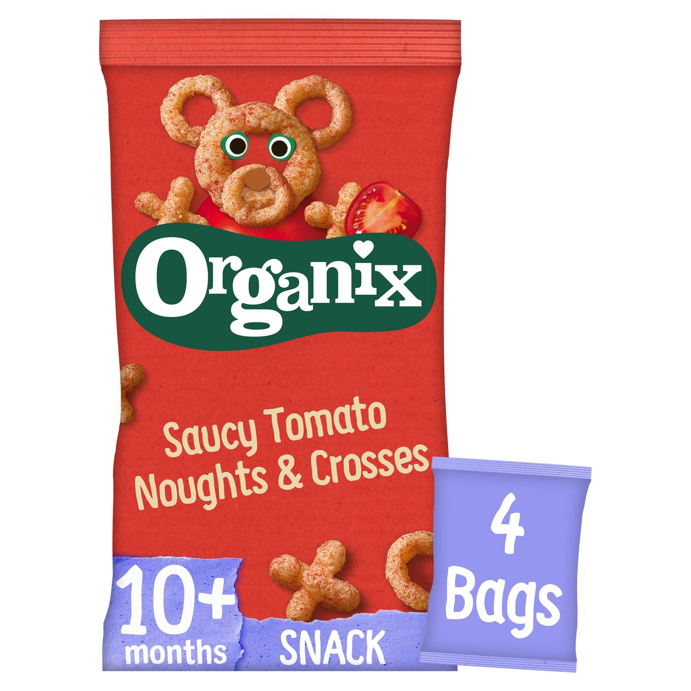 Organix Tomato Noughts &amp;amp; Crosses Organic Baby Puffs Multipack 10 months+ 4x15g