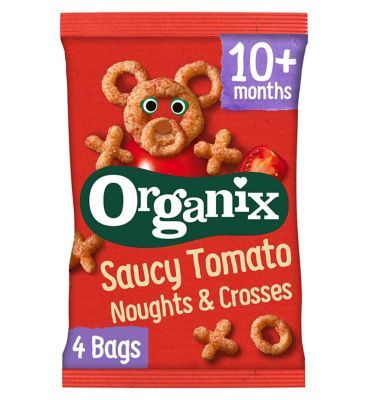 Organix Tomato Noughts &amp;amp; Crosses Toddler Snack Corn Puffs Multipack 4x15g