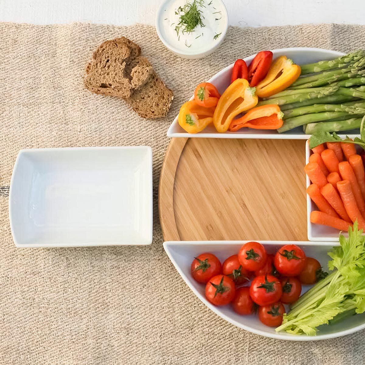 Over &amp;amp; Back Bamboo Lazy Susan with 4 Porcelain Dishes