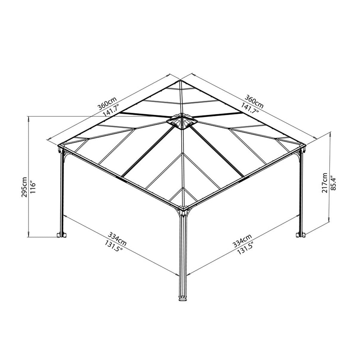 Palram Canopia Palermo 3.6 x 3.6 m (11.8 x 11.8 ft) Aluminium and Polycarbonate Gazebo