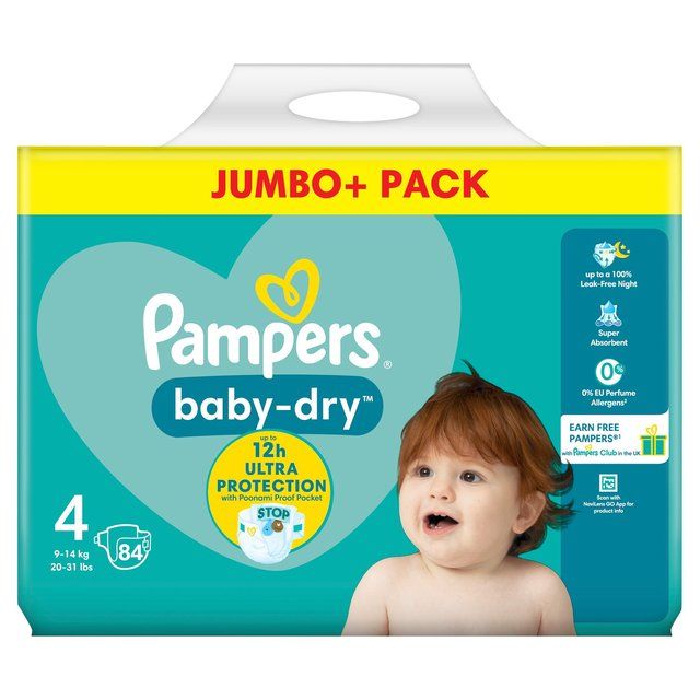 Pampers Baby-Dry Nappies Size 4 (9-14kg) Jumbo+ Pack   84 per pack