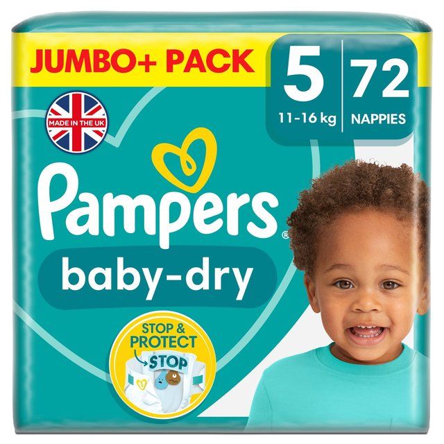 Pampers Baby-Dry Nappies Size 5 (11-16kg) Jumbo+ Pack   72 per pack