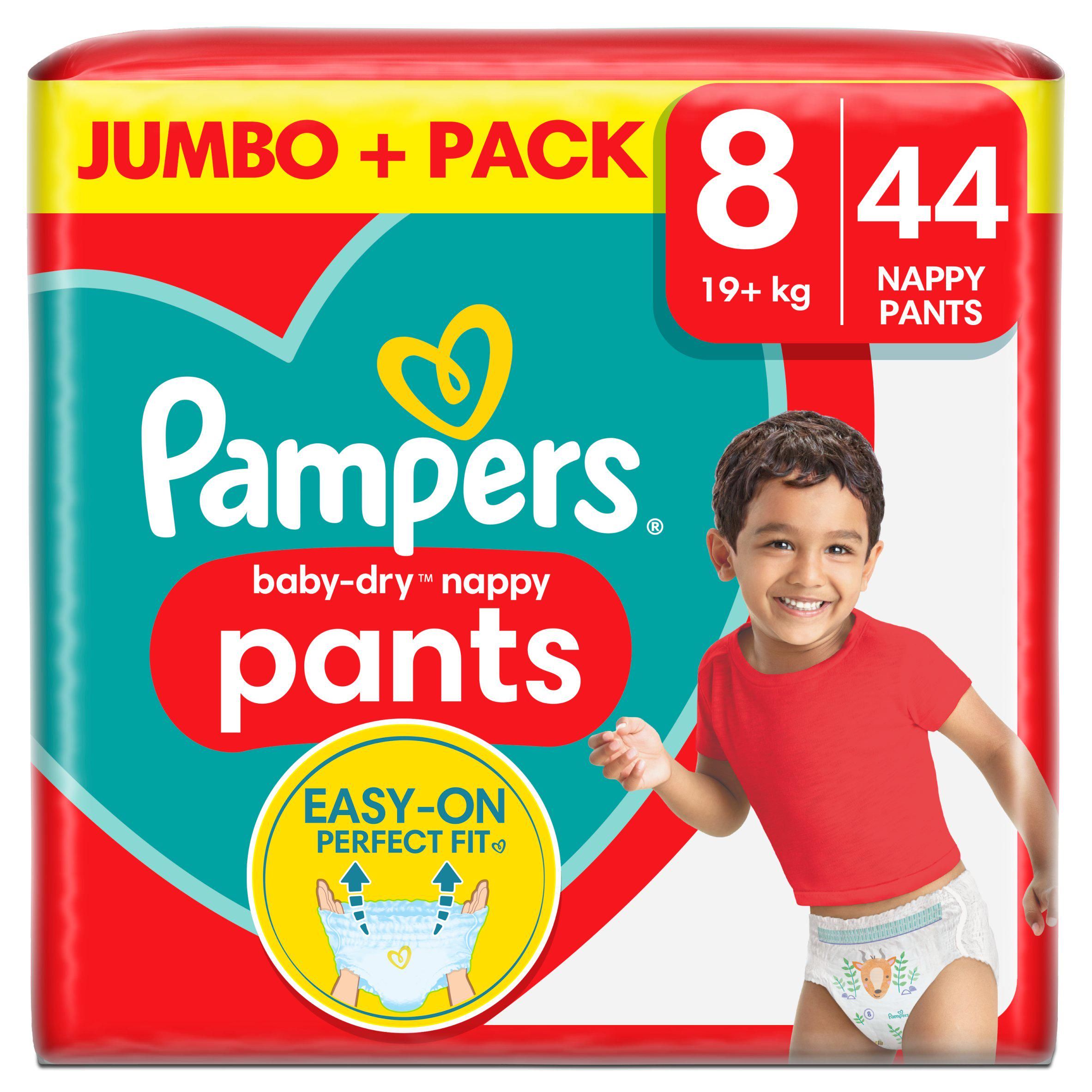 Pampers Baby Dry Nappy Pants Jumbo+ Pack Nappies Size 8, 19kg+ x44