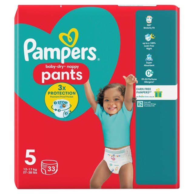 Pampers Baby-Dry Nappy Pants Size 5 (12-17kg) Essential Pack   33 per pack