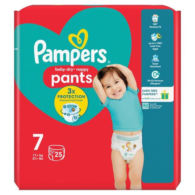 Pampers Baby-Dry Nappy Pants Size 7 (17kg+) Essential Pack   25 per pack