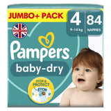 Pampers Baby-Dry Size 4, 84 Nappies, 9kg - 14kg, Jumbo+ Pack