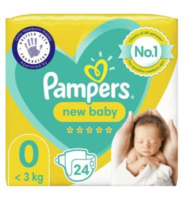 Pampers New Baby Size 0, 24 Newborn Nappies, &amp;lt;3kg, Carry Pack