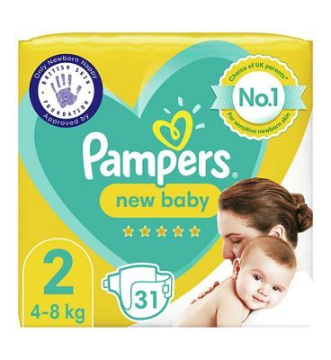 Pampers New Baby Size 2, 31 Newborn Nappies, 4kg-8kg, Carry Pack