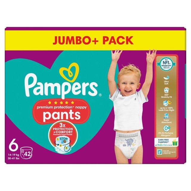 Pampers Premium Protection Nappy Pants Size 6 (15kg+) Jumbo+ Pack   42 per pack