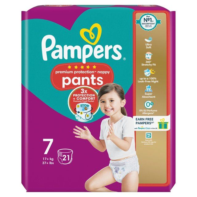 Pampers Premium Protection Nappy Pants Size 7 Essential Pack   21 per pack
