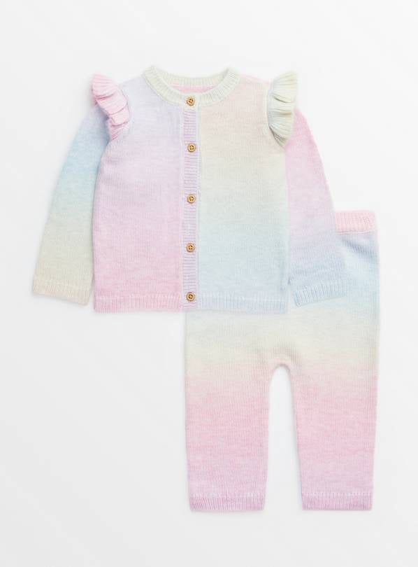 Pastel Ombre Knitted Cardigan &amp;amp; Leggings Set Up to 3 mths