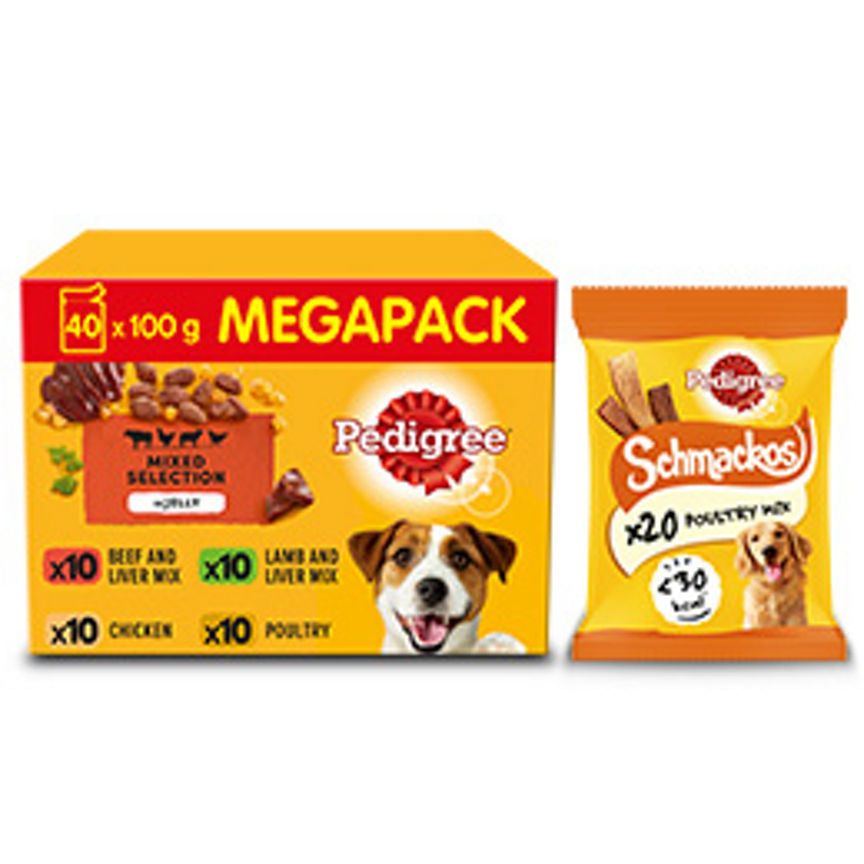 Pedigree Adult Wet Dog Food Pouches Jelly &amp;amp; Schmackos Dog Treats Bundle