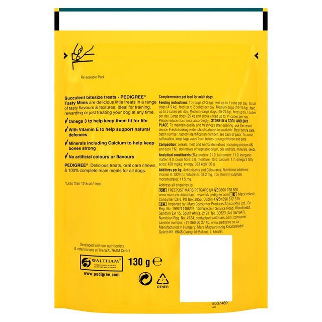 Pedigree Tasty Minis Adult Dog Treats Chicken &amp;amp; Duck Chewy Cubes    130g