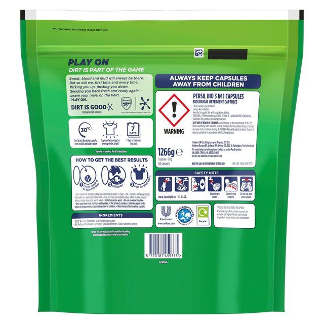 Persil Bio 3 in 1 Laundry Washing Detergent Capsules 60 Washes   60 per pack
