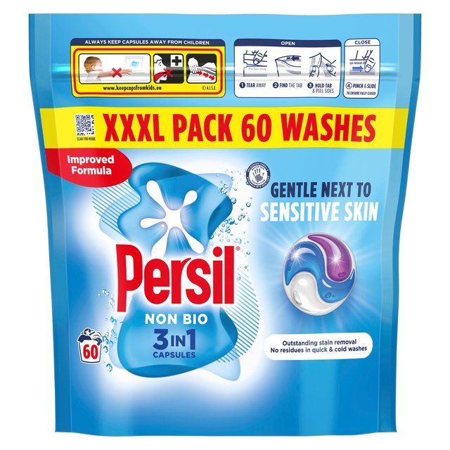 Persil Non Bio 3 in 1 Laundry Washing Detergent Capsules 60 Washes   60 per pack