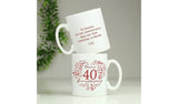 Personalised Message 40th Ruby Wedding Anniversary Mug