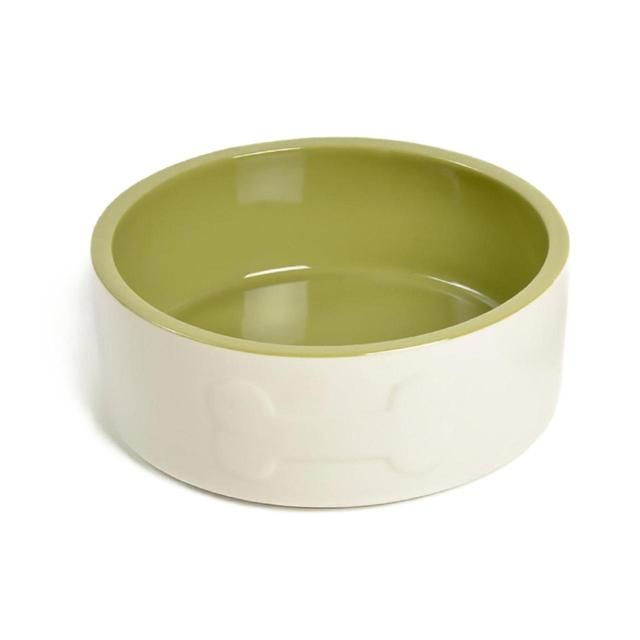 Petface Bone Pattern Cream &amp;amp; Green Dog Bowl 20cm