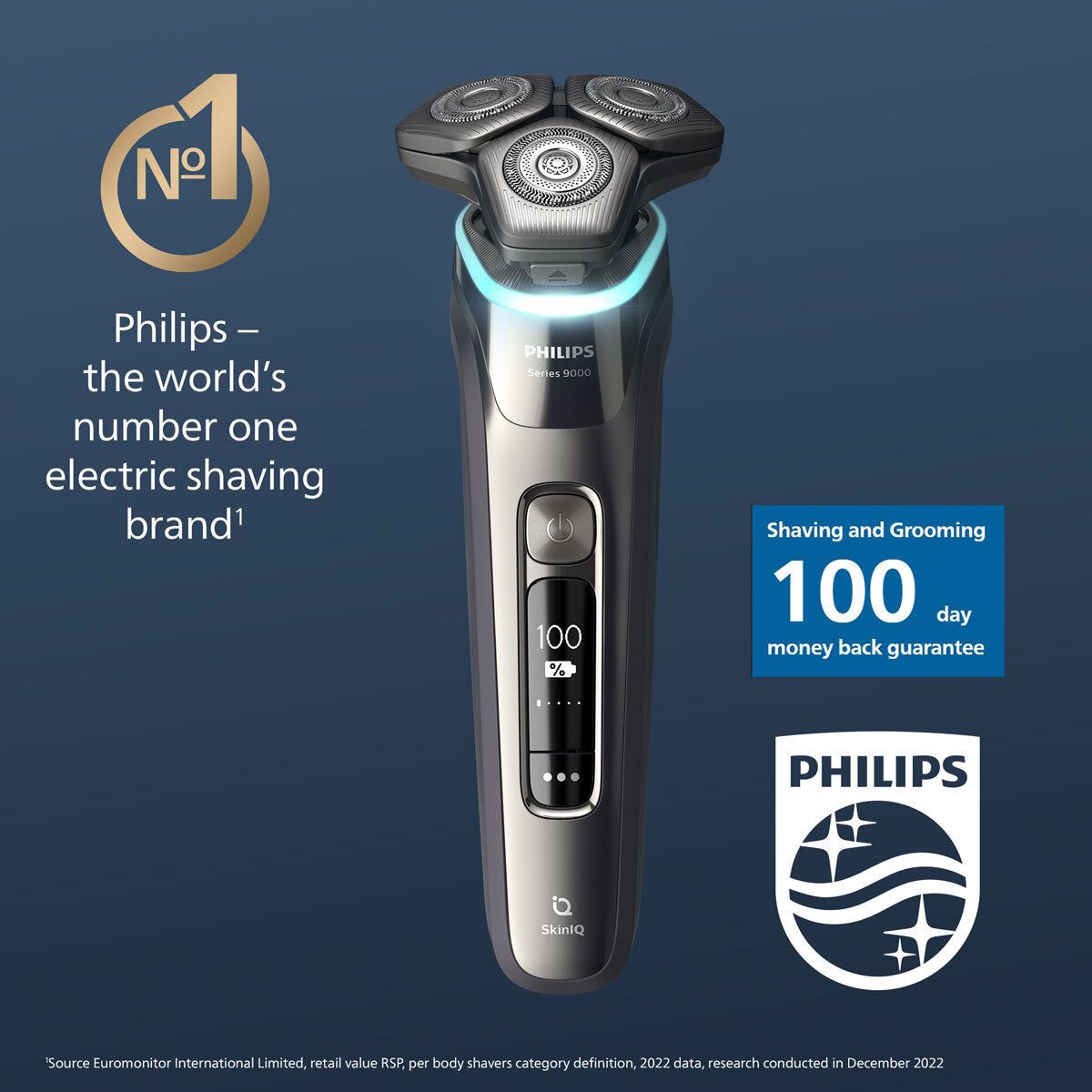 Philips Series 9000 Wet &amp;amp; Dry Electric Shaver with SkinIQ Technology, Charging Stand and Travel Case, S9974/35