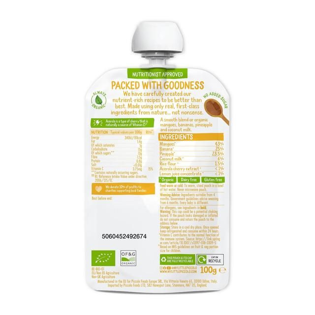 Piccolo Organic Banana Mango &amp;amp; Pineapple Stage 1   100g